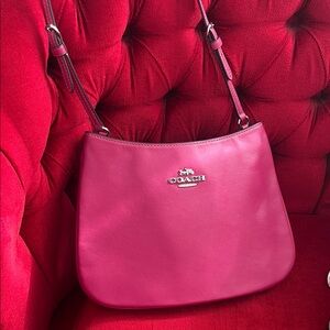 Coach Pink Fuschia Leather Shoulder Bag with Silver Logo